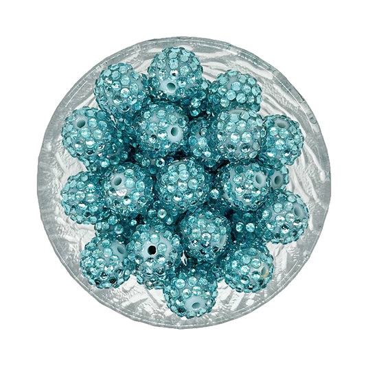 16mm Azure Blue Rhinestone Bubblegum Beads