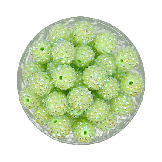 16mm Light Green Rhinestone Bubblegum Beads