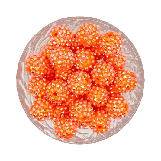 16mm Orange Red Rhinestone Bubblegum Beads