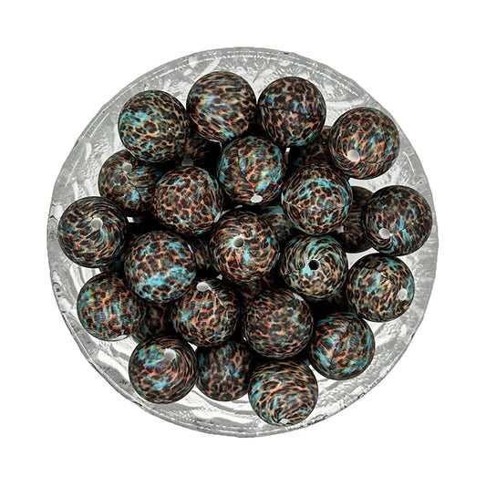 15mm Turquoise Leopard Print Round Silicone Beads