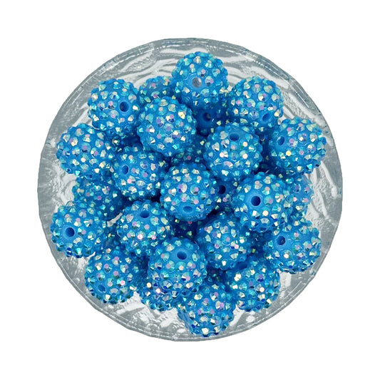 16mm Sky Blue Rhinestone Bubblegum Beads