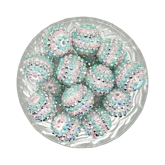 20mm Light Pink Blue Striped Rhinestone Bubblegum Acrylic Beads