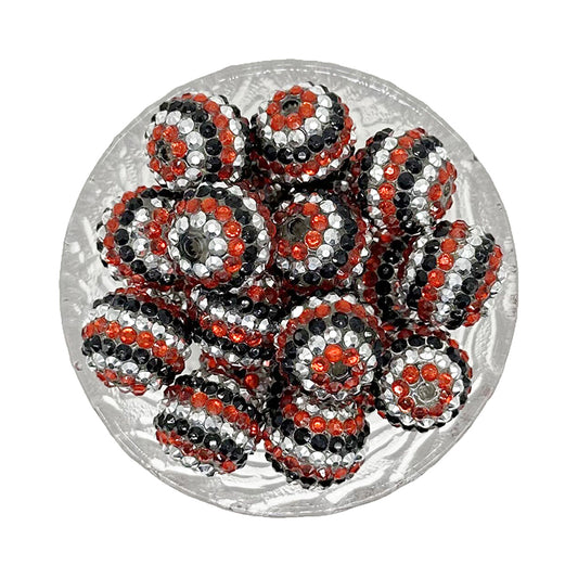 20mm Red Black Striped Rhinestone Bubblegum Acrylic Beads