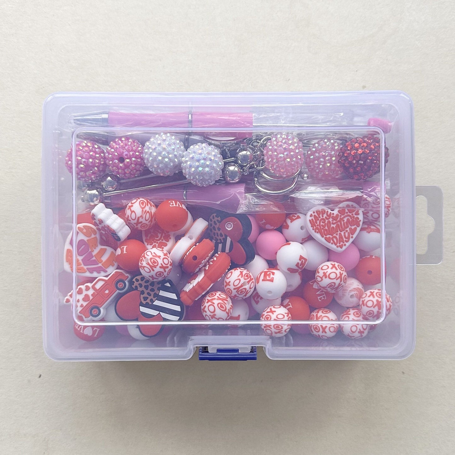 127Pcs Silicone Beads Kit, Focal Beads, Beadable Pen Kit, Beadable Keychain Kit-Valentine Theme