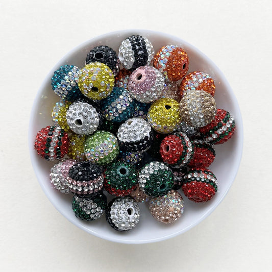 16mm Sparkle Rhinestone Ball Polymer Clay Stripe Beads