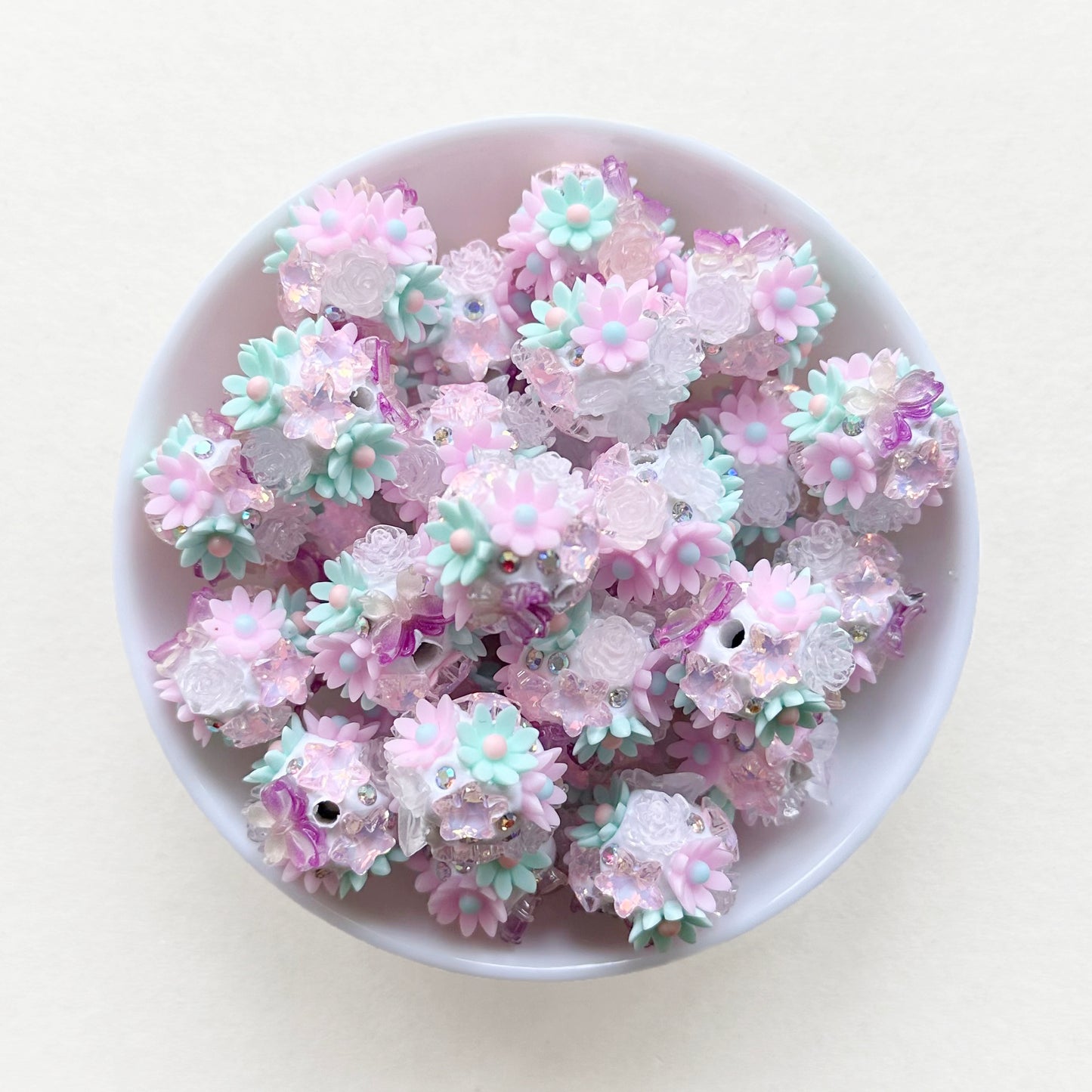 20mm Chunky Polymer Clay Fancy Flower Ball Beads