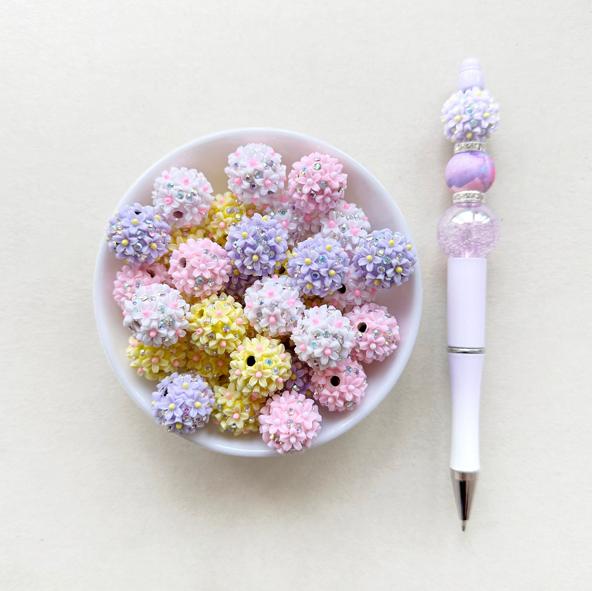 18mm Flower Bubblegum Beads,Floral Rhinestone Polymer Clay Beads, Fancy Beads