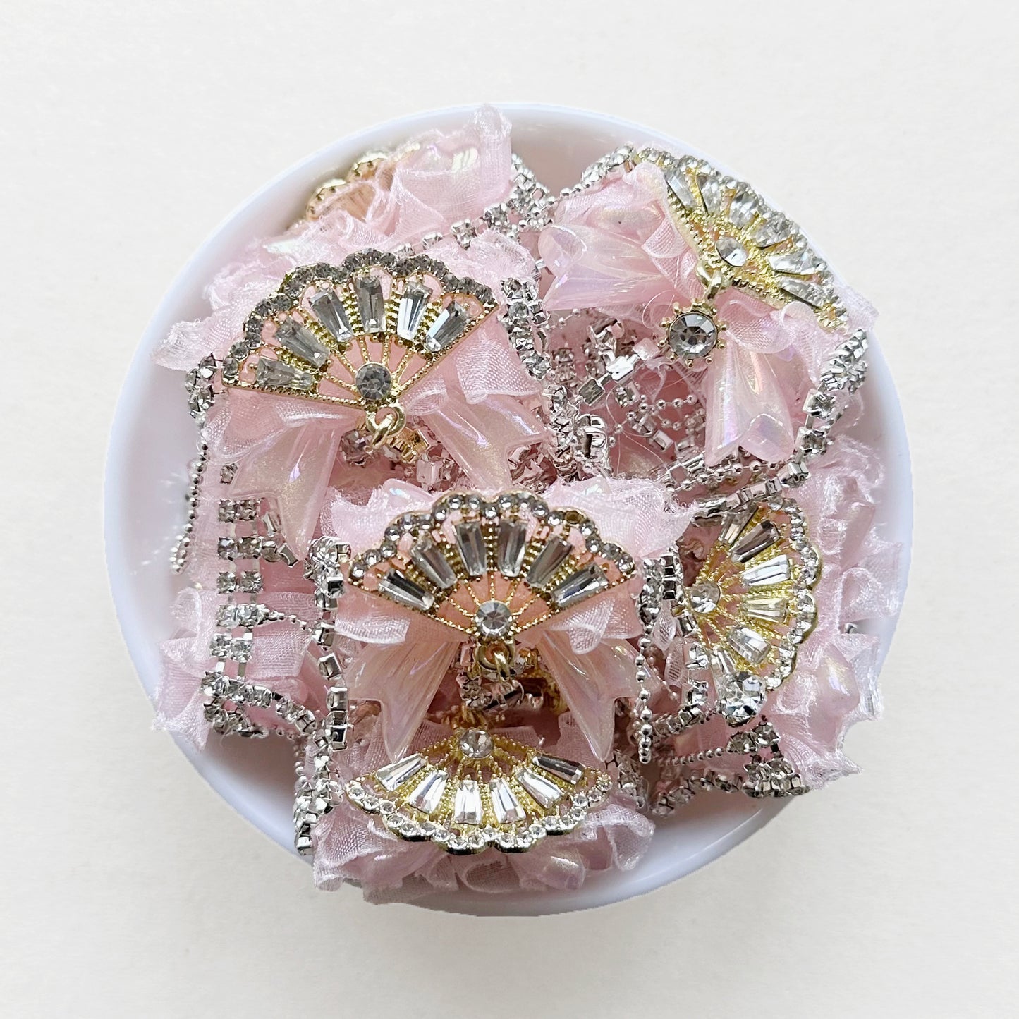 Fancy Fan Sparkle Rhinesone Tassel Bowknot Lace Dangly Beads