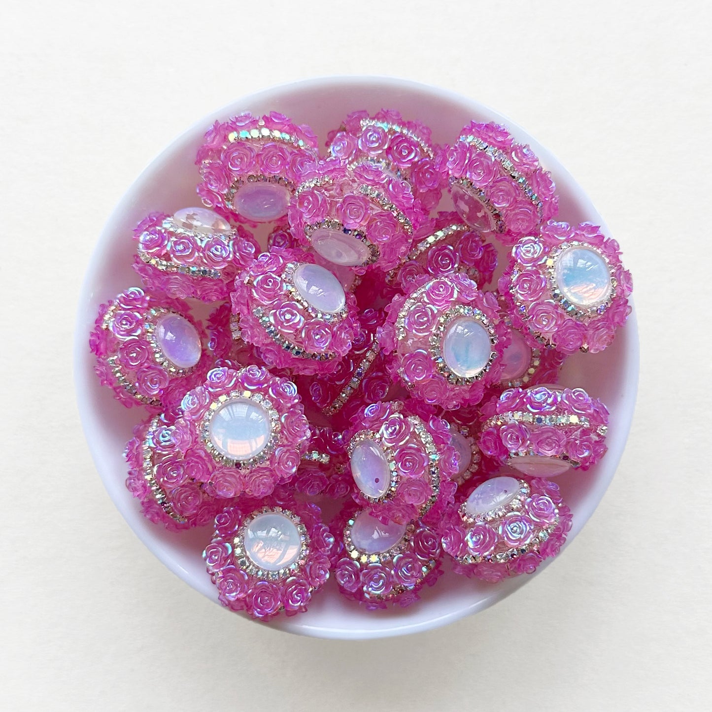 Pink Flower Opal Stone Gem Rhinesone Acrylic Beads