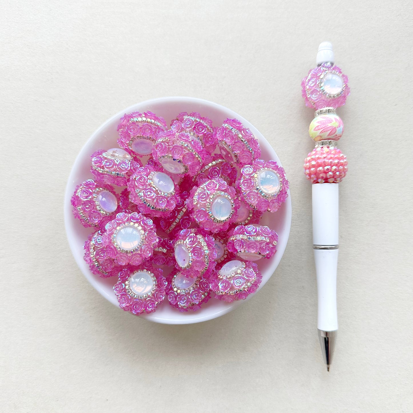 Chunky Flower Opal Rhinestone Bubblegum Acrylic Beads