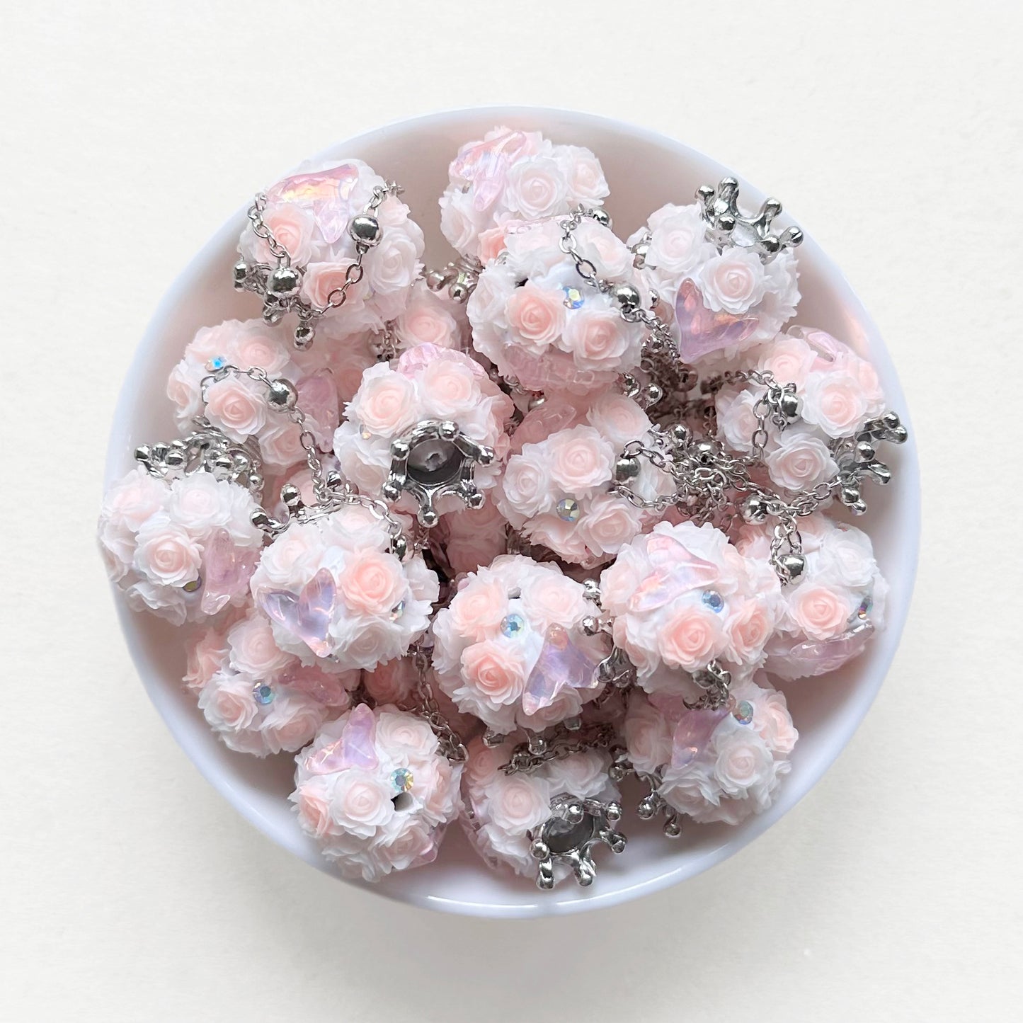 Fancy Fishtail Rose Flower Ball Floral Dangly Beads