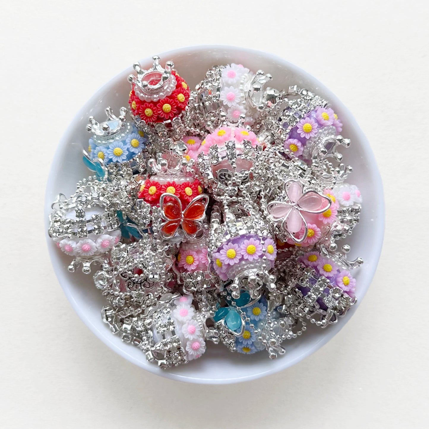 Fancy Bling Rhinestone Tassel Beads, Butterfly Flower Ball Dangly Beads,Crown Beads