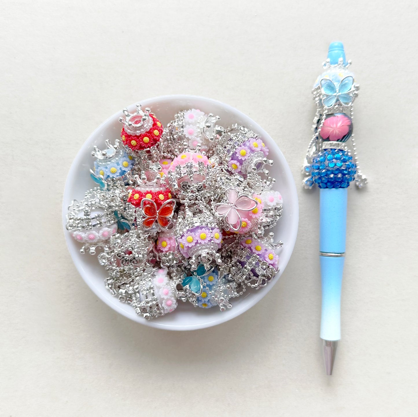 Fancy Bling RhinestoneTassel Beads, Butterfly Flower Ball Dangly Beads,Crown Beads