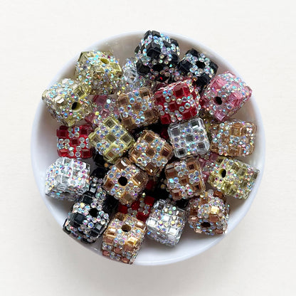 15mm Square Rhinestone Beads,Sparkling Cube Beads for Pen