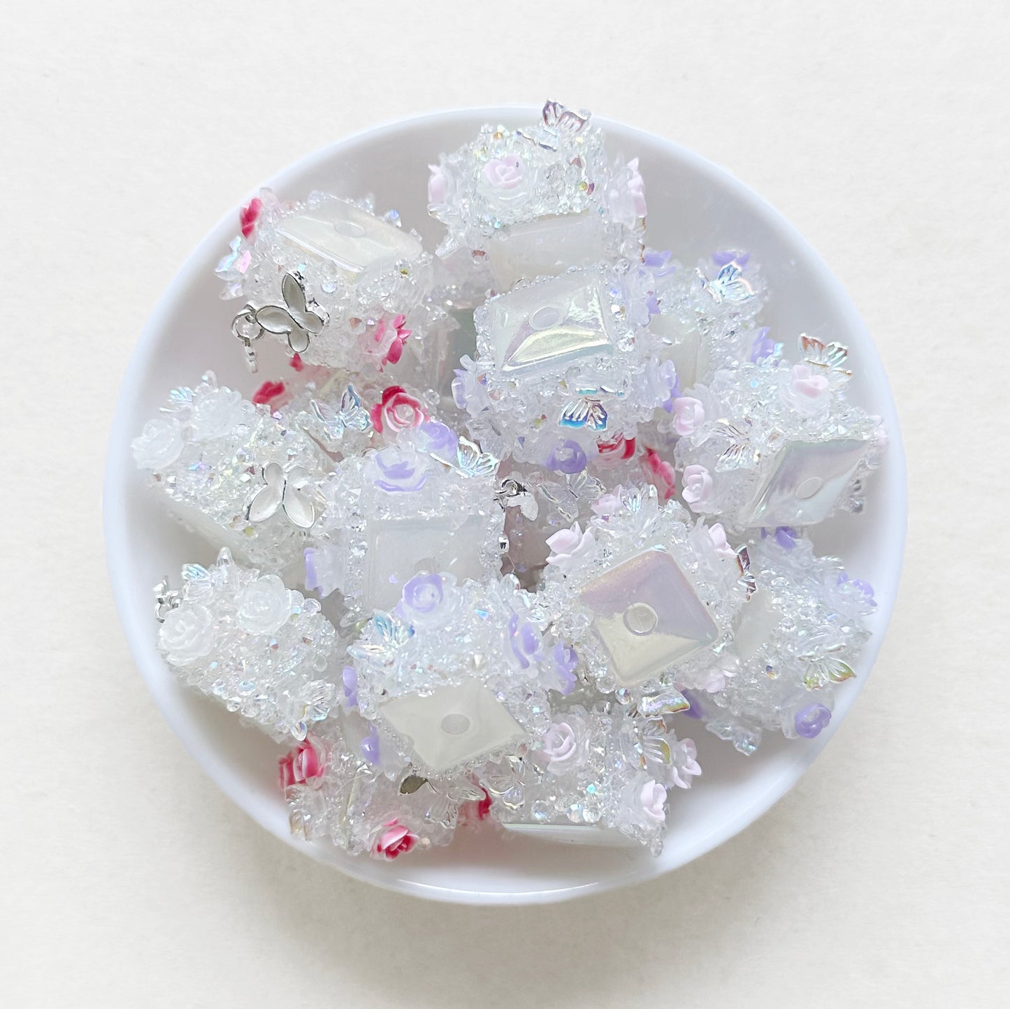 Square Rhinestone Flower Butterfly Dangle Acrylic Beads,Fancy Beads For Pen