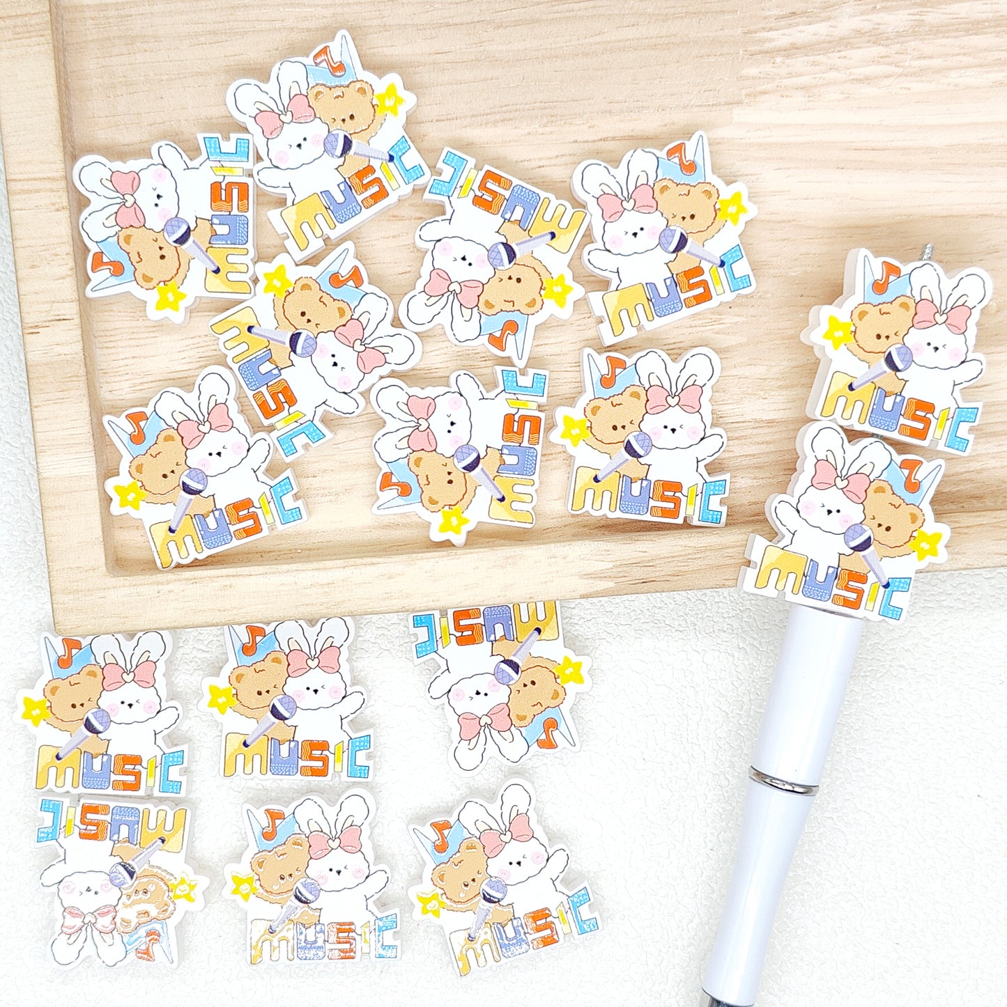 Rabbit Bear Print Acrylic Beads,Loose Beads,Pen Jewelry Making