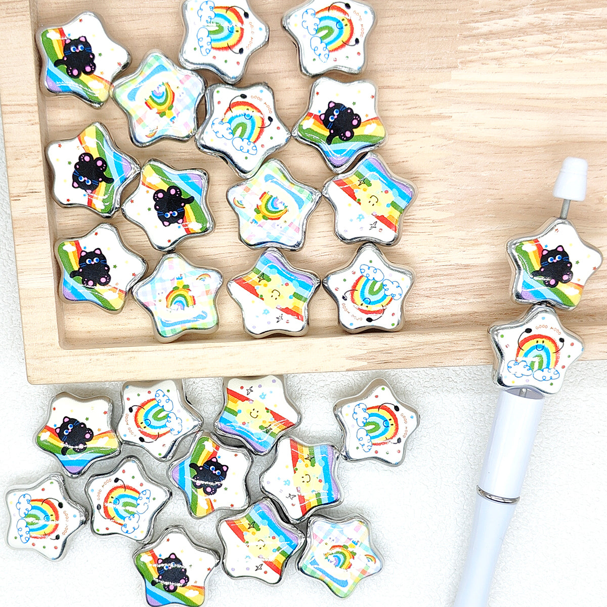 Rainbow Print Pattern Star Shape Beads,Jewelry Acrylic Beads