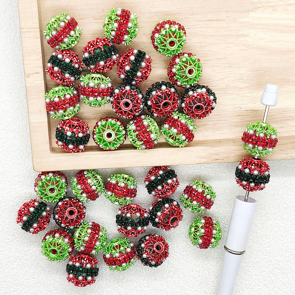 Rhinestone Pearl Red Green Metal Acrylic Beads,Fancy Beads
