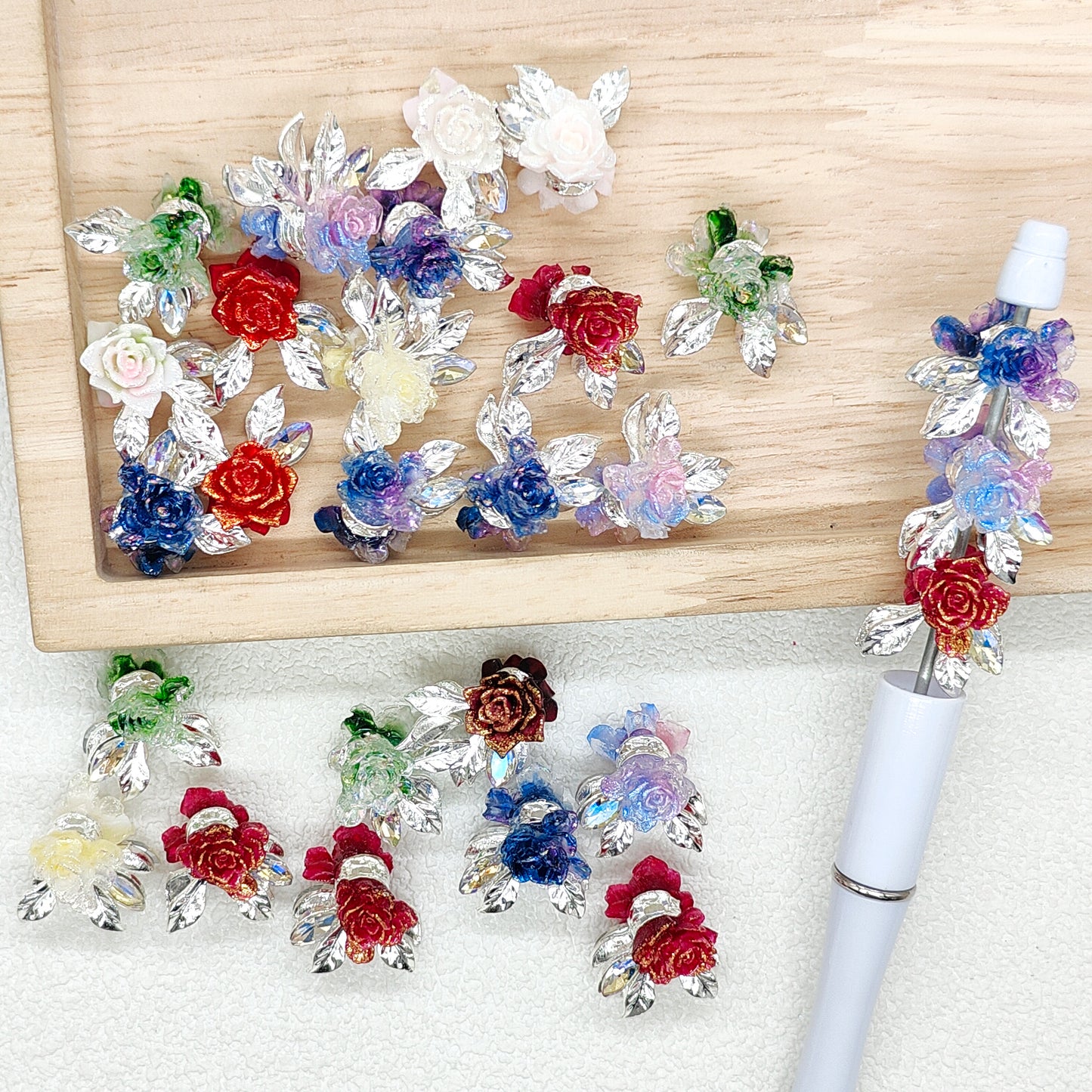 Rose Flower Leaf Metal Fancy Beads For DIY Bead Pen Supplies