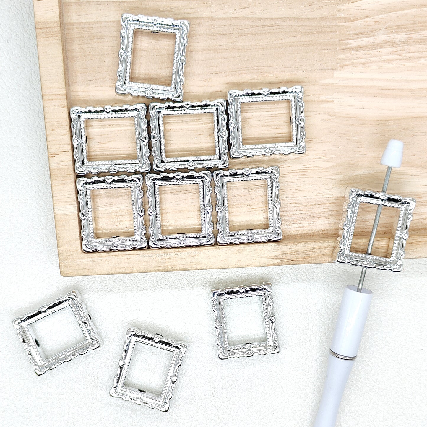 Silver Square Acrylic Focal Frame 28*32mm,DIY Beadable Pen