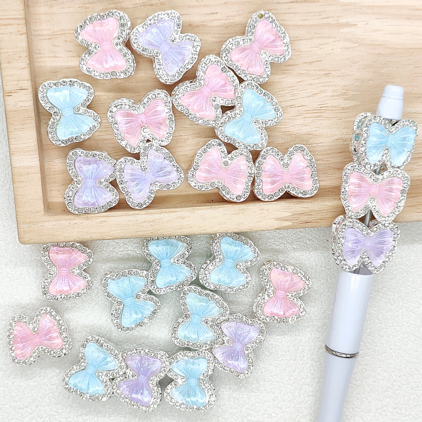 Sparkle Rhinestone Metal Bow Assorted Color Fancy Beads