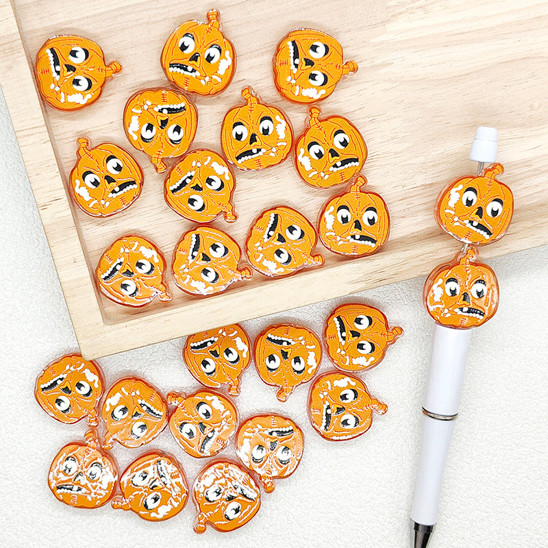 Spooky Halloween Pumpkin Acrylic Flat Focal Beads