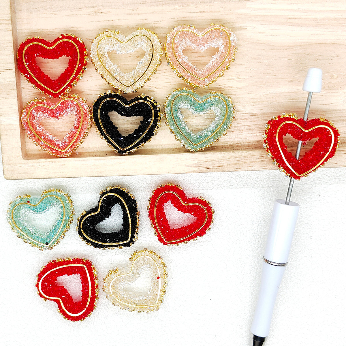 Sugar Heart Rhinestone Sparkling Acrylic Valentines Day Fancy Bead