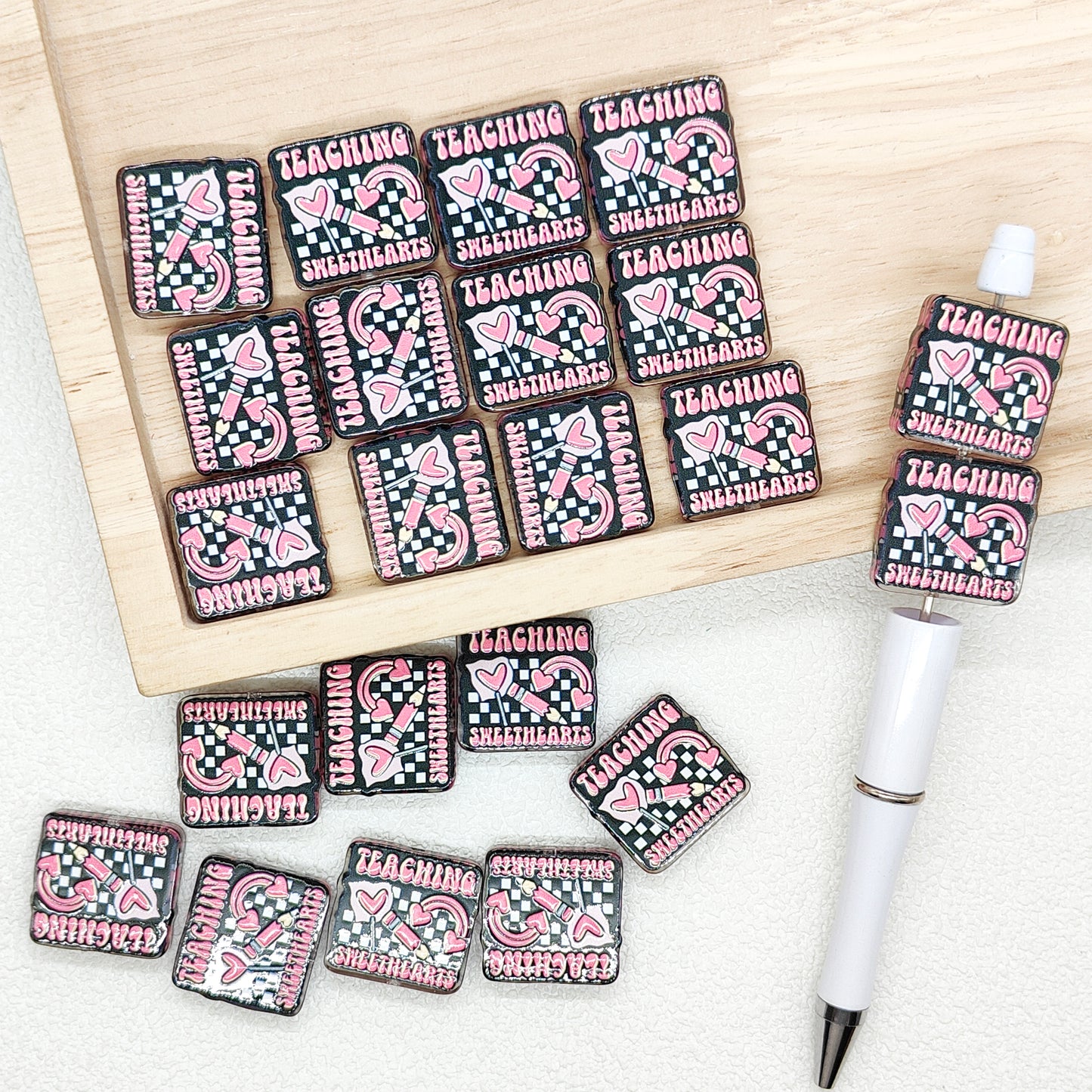 Teaching Checkered Focal Acrylic Beads,Teacher DIY Jewelry