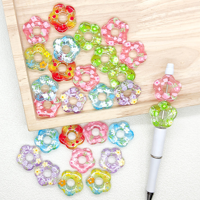 Transparent Floral Shape Beads,Print Acrylic Focal Bead