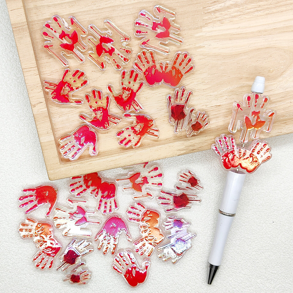 UV Bloody Handprint Shape Acrylic Beads,Halloween Beads