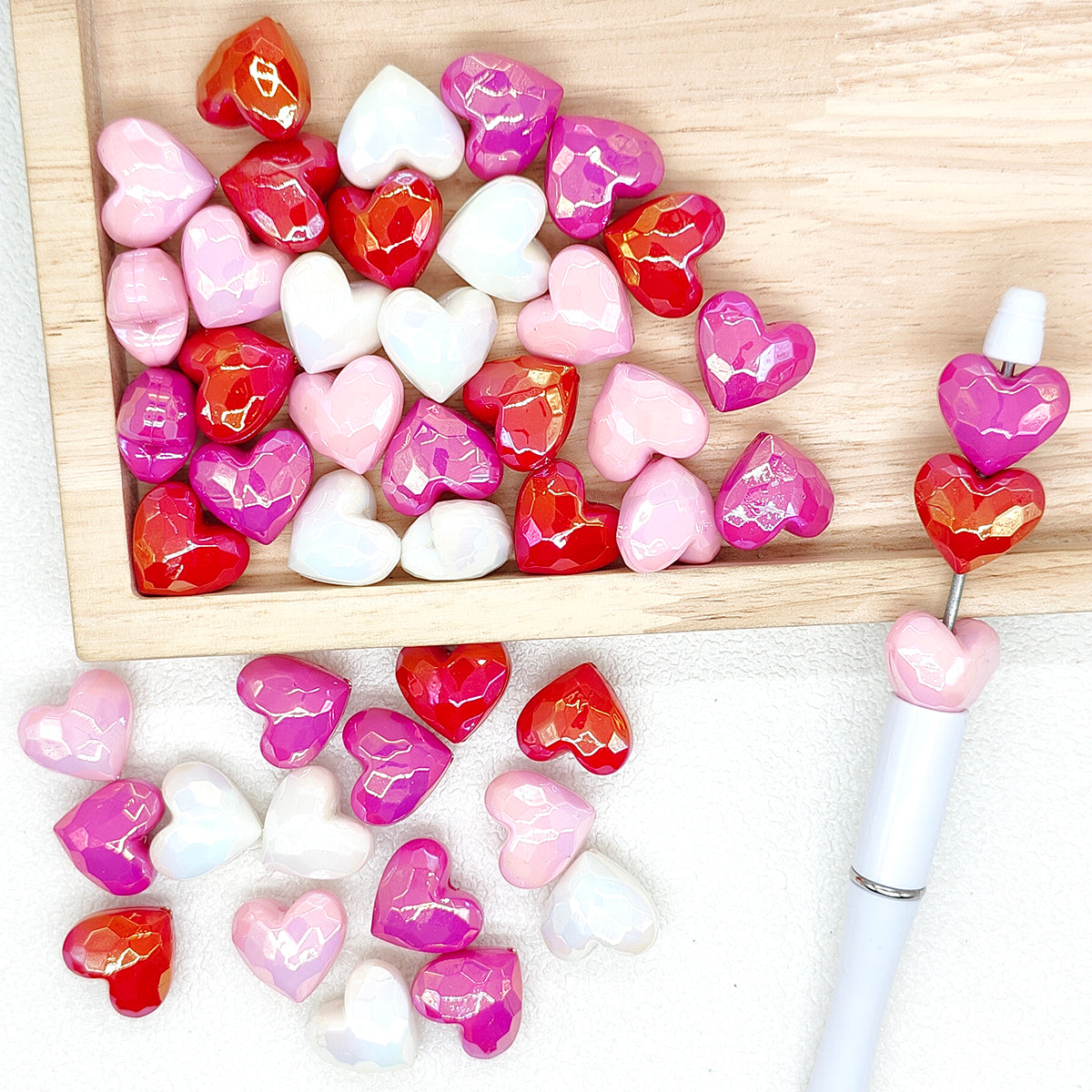 UV Faceted Heart Valentines Day Color Mix Loose Acrylic Beads