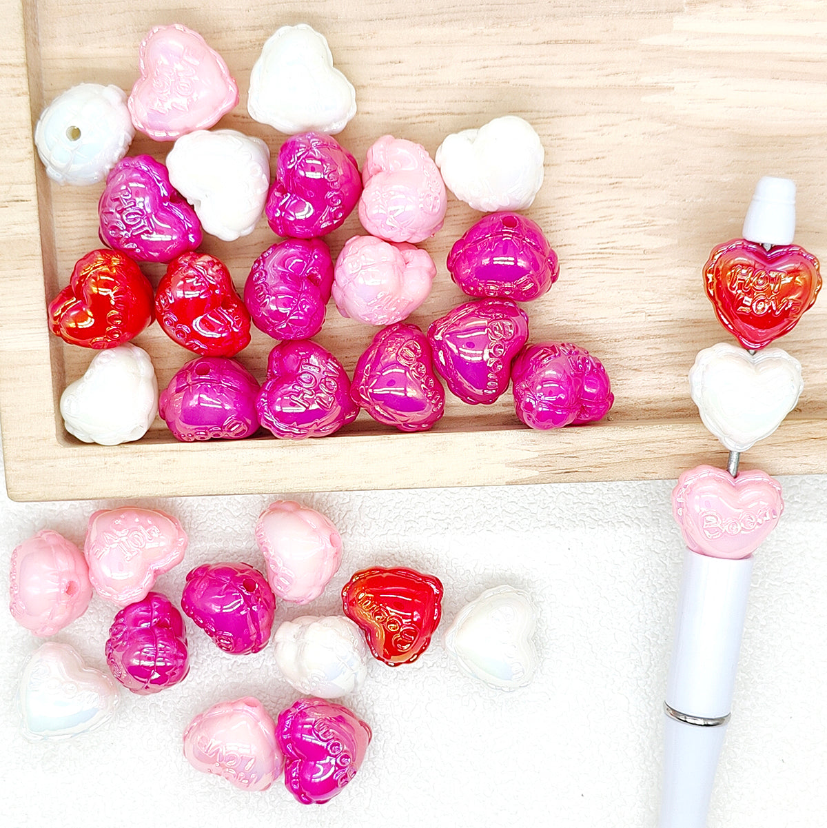 UV Heart LOVE Acrylic Beads,Valentines Day Loose Beads