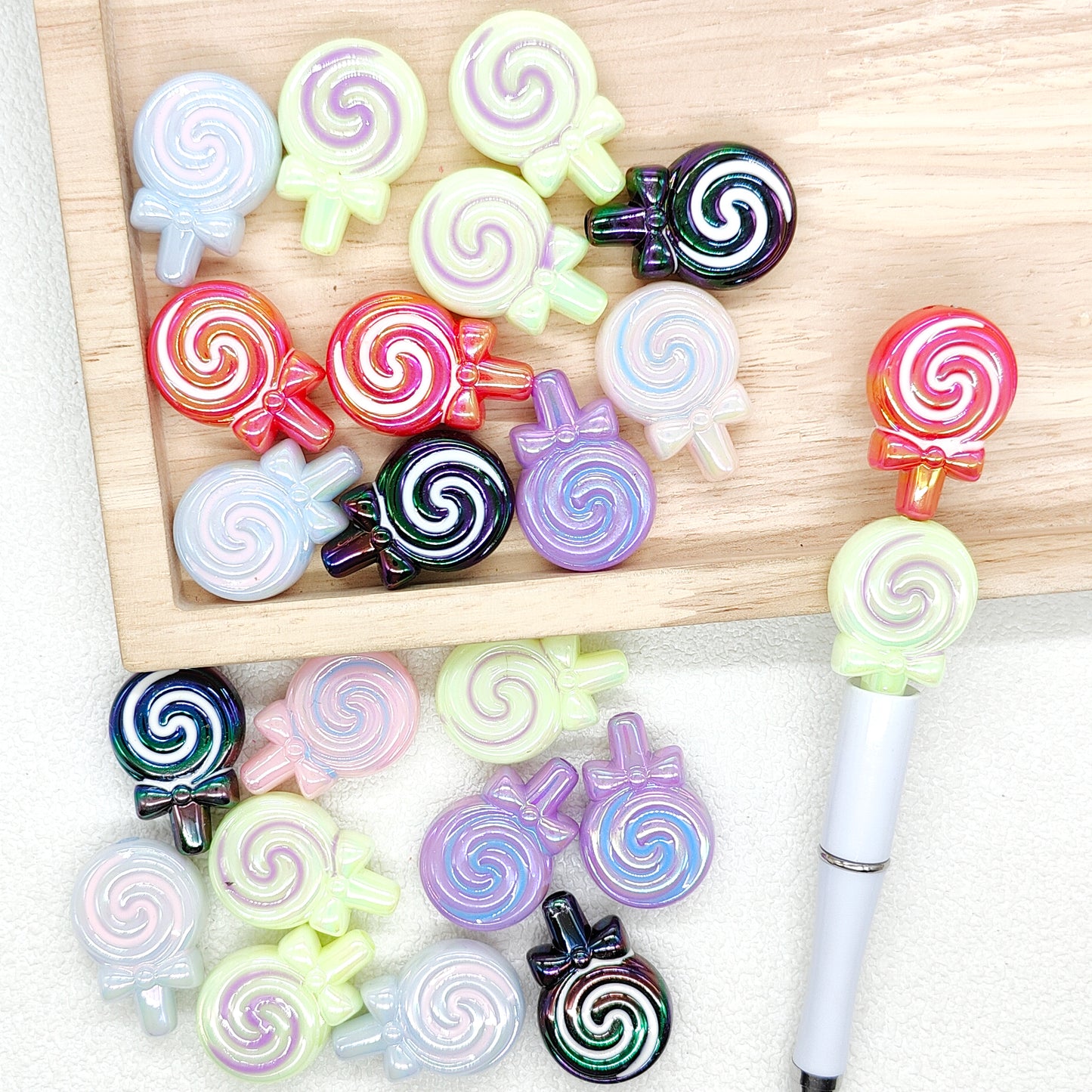 UV Lollipop Shaped Acrylic Beads,Swirl Candy Beads