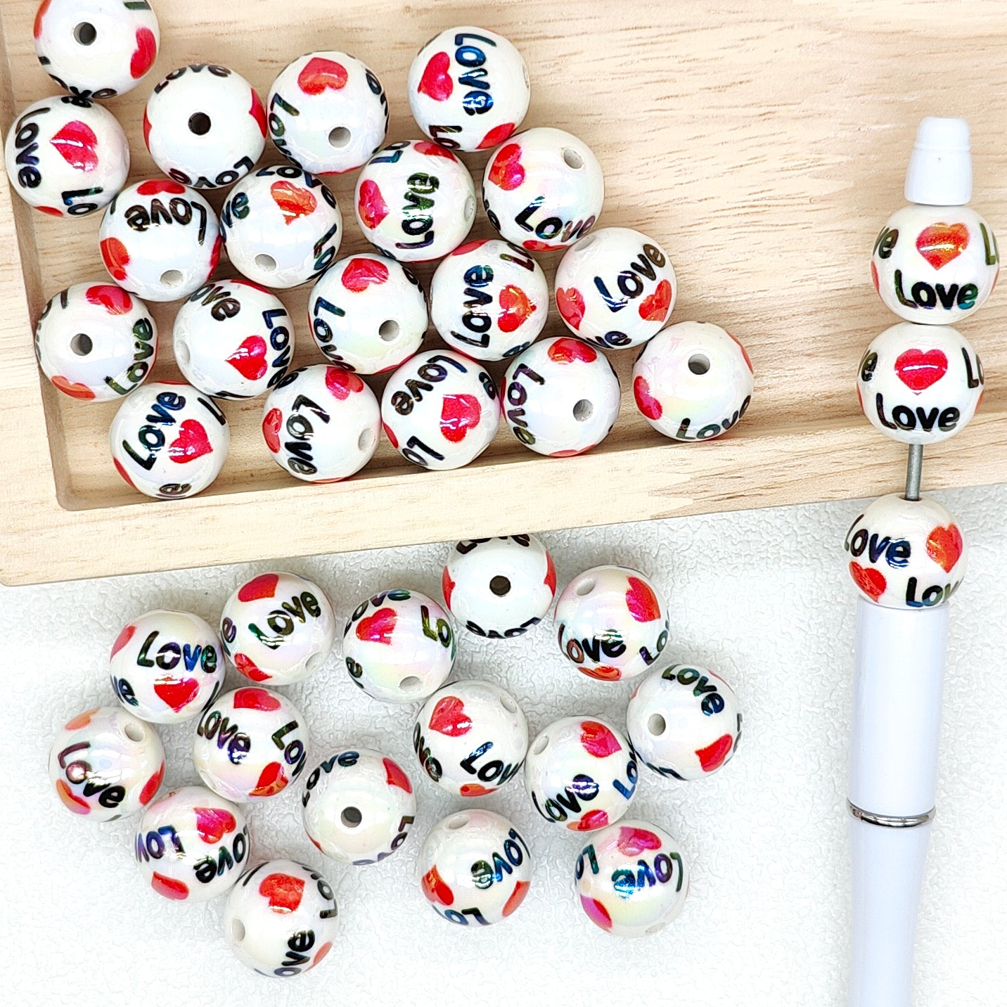 UV Love Print 16mm Gumball Beads,Valentines Day Acrylic Beads