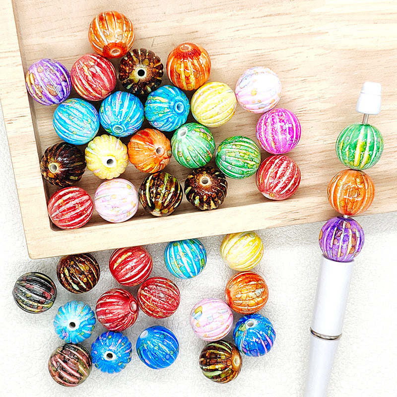 Watercolour Print Pumpkin 16mm Gumball Beads