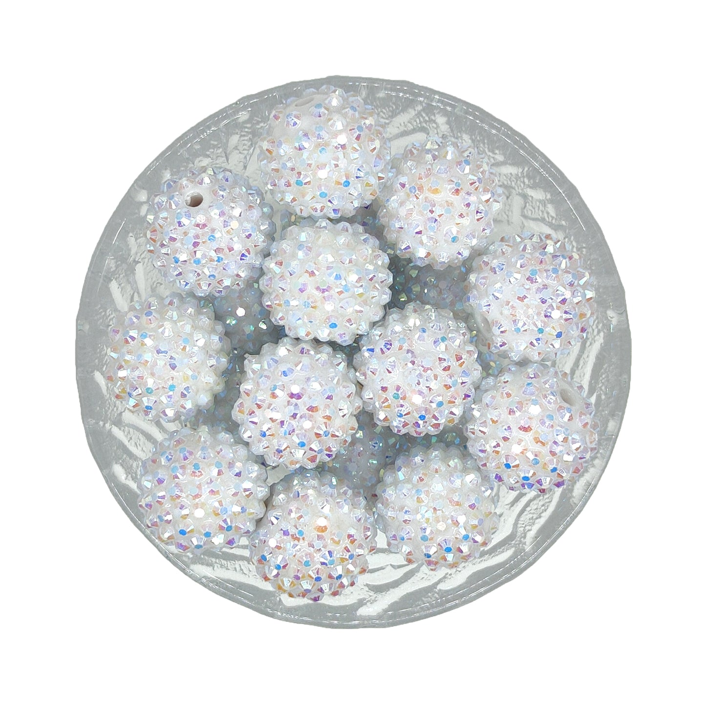 20mm White AB Rhinestone Bubblegum Acrylic Beads