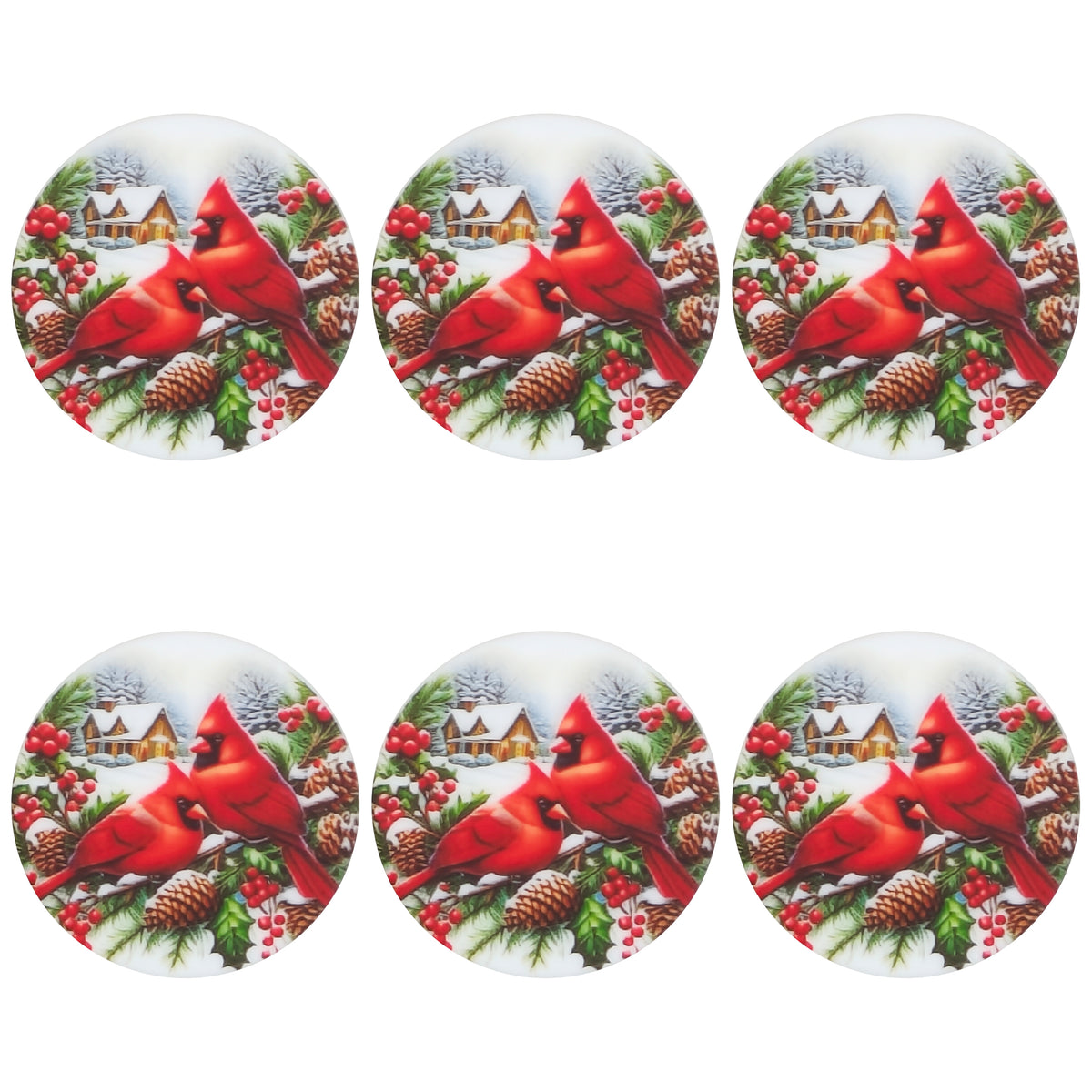 Winter Cardinal Bird Print Flat Round Focal
