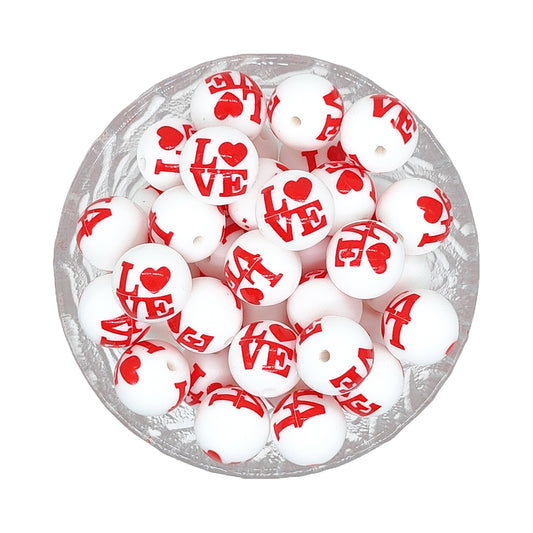 15mm Love Print Round Silicone Beads