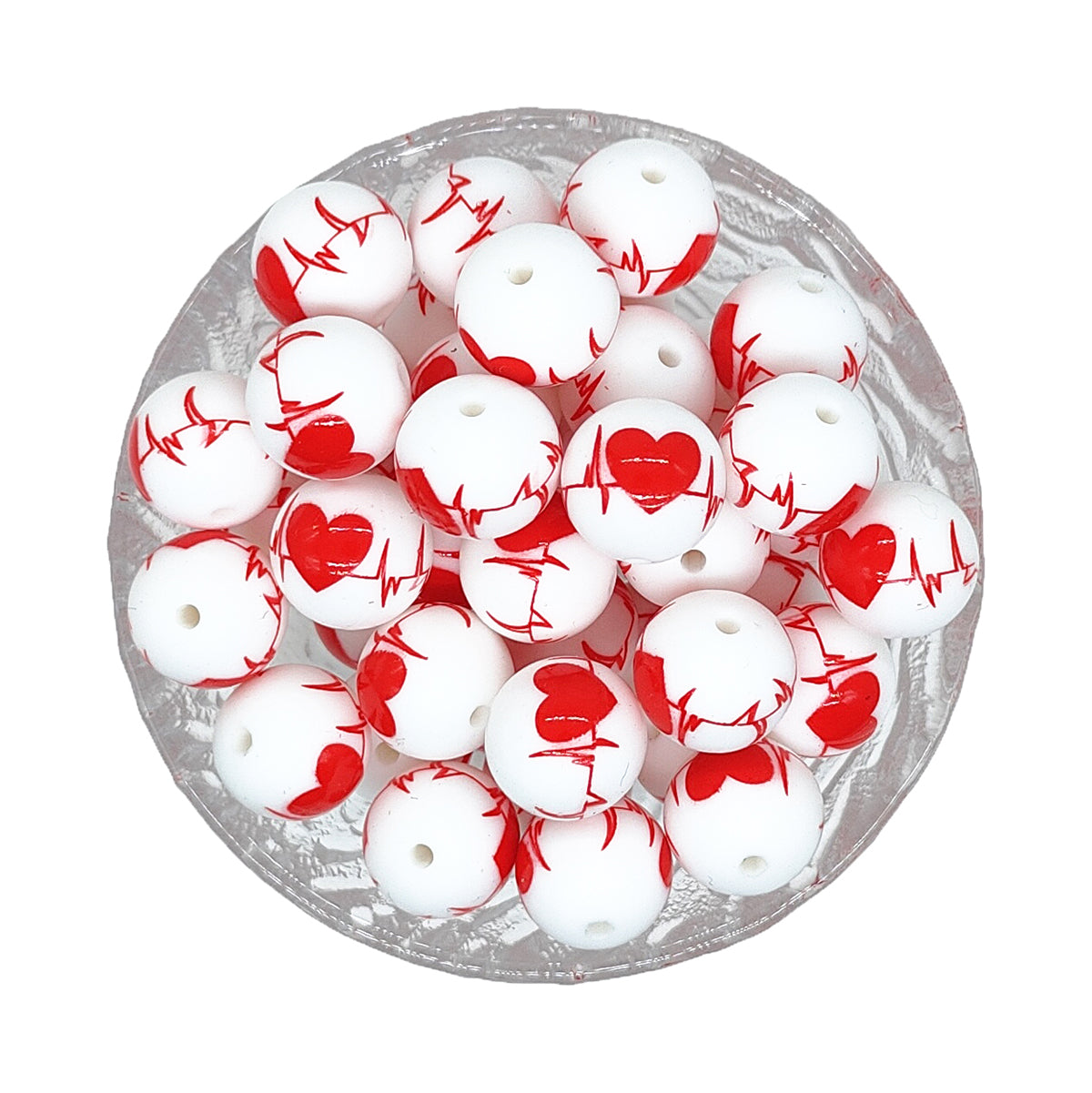 15mm Heartbeat Print Round Silicone Beads