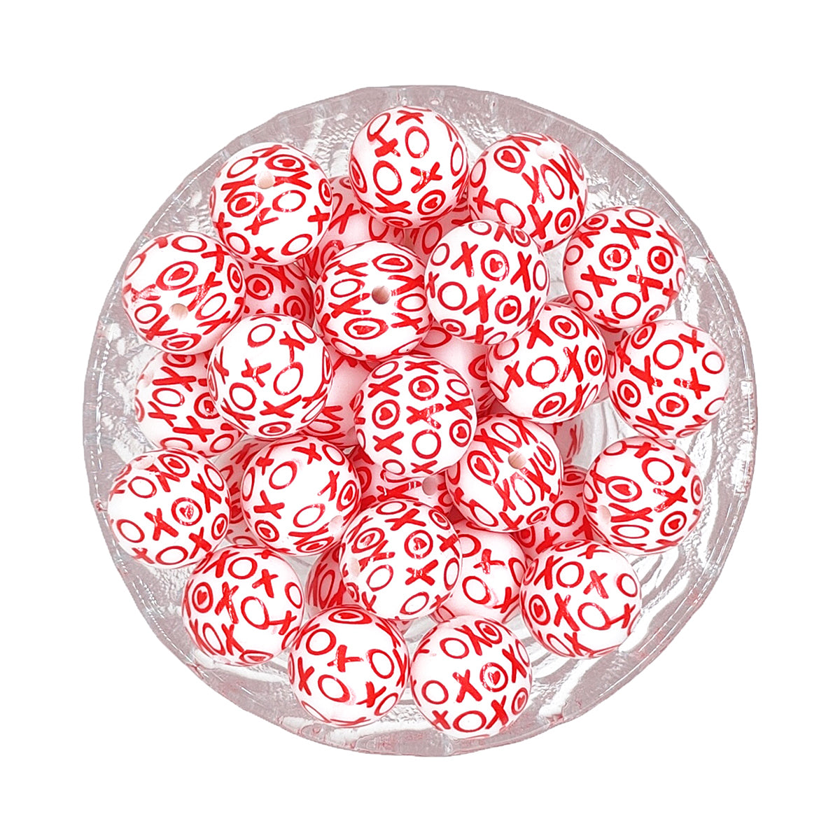 15mm White XOXO Print Round Silicone Beads