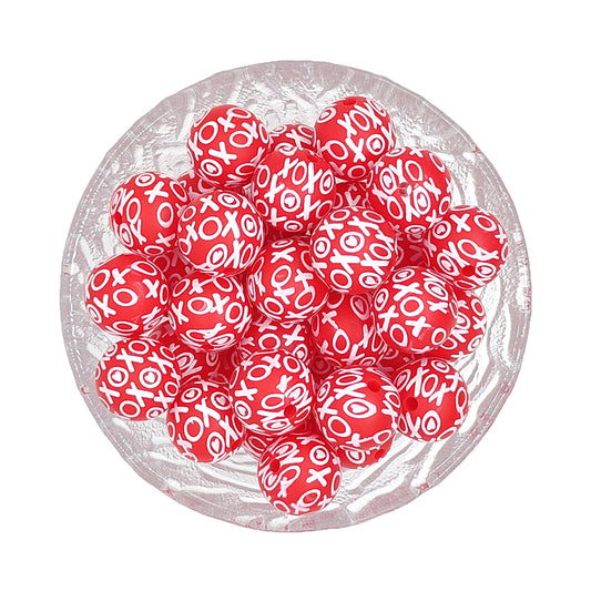 15mm Red XOXO Print Round Silicone Beads