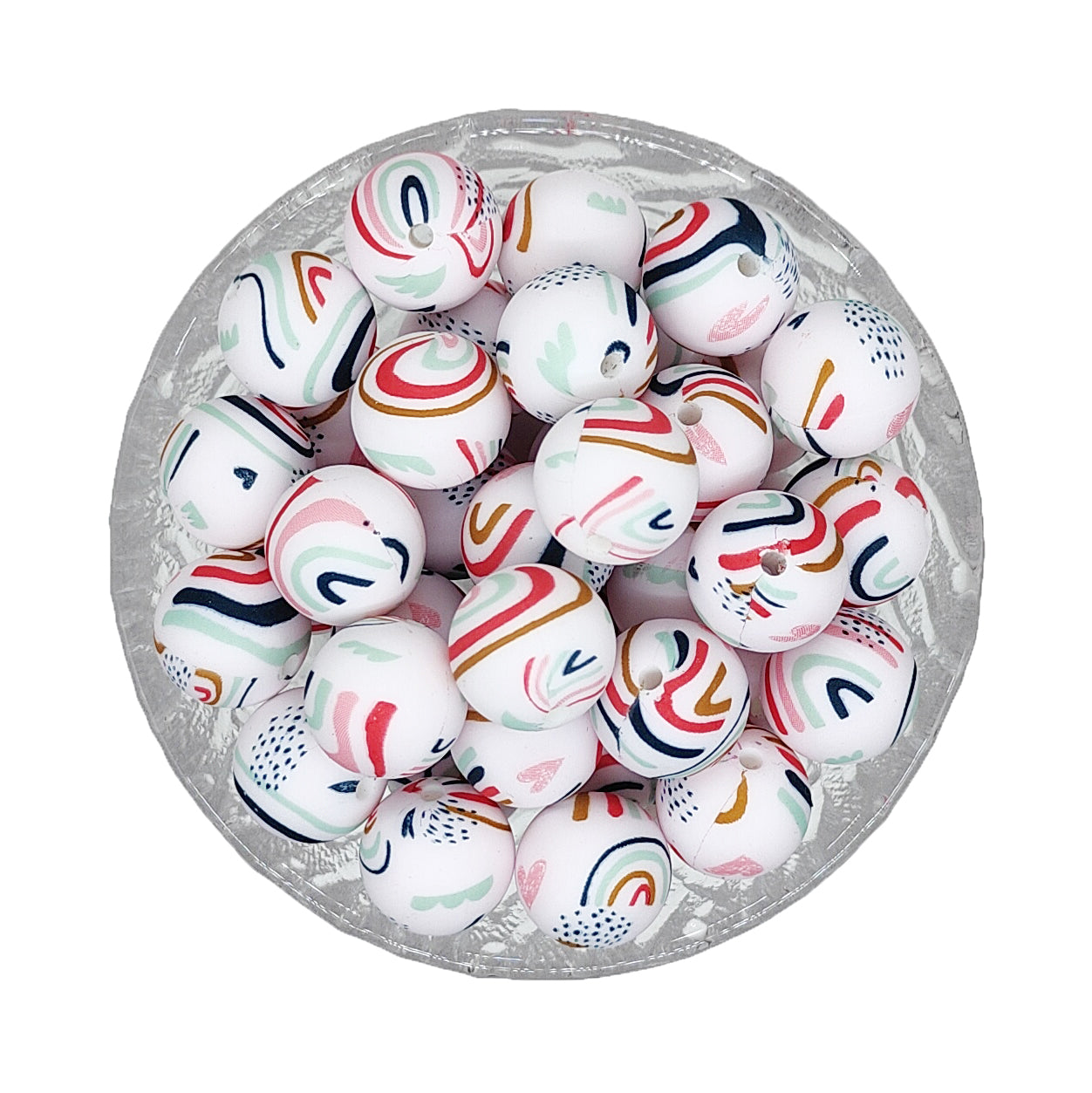 15mm Love Rainbow Print Round Silicone Beads