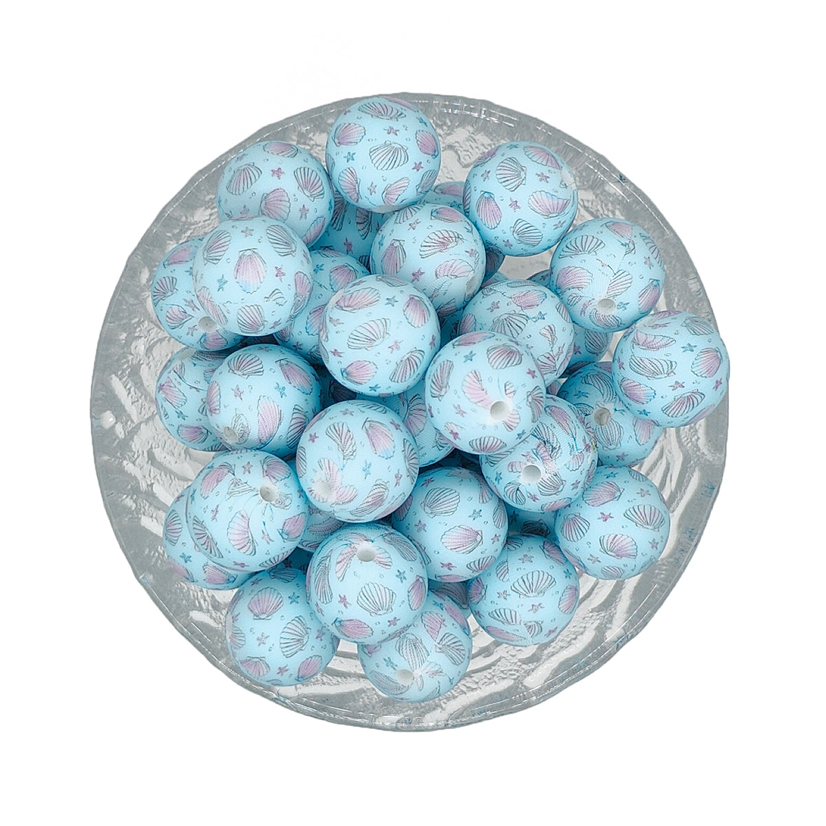 15mm Blue Shell Print Round Silicone Beads