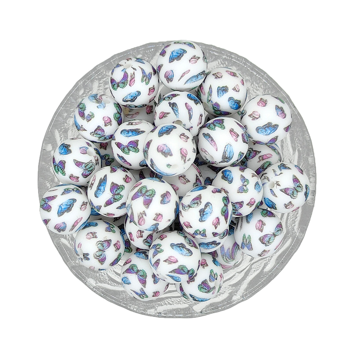 15mm Beautiful Butterfly Print Round Silicone Beads