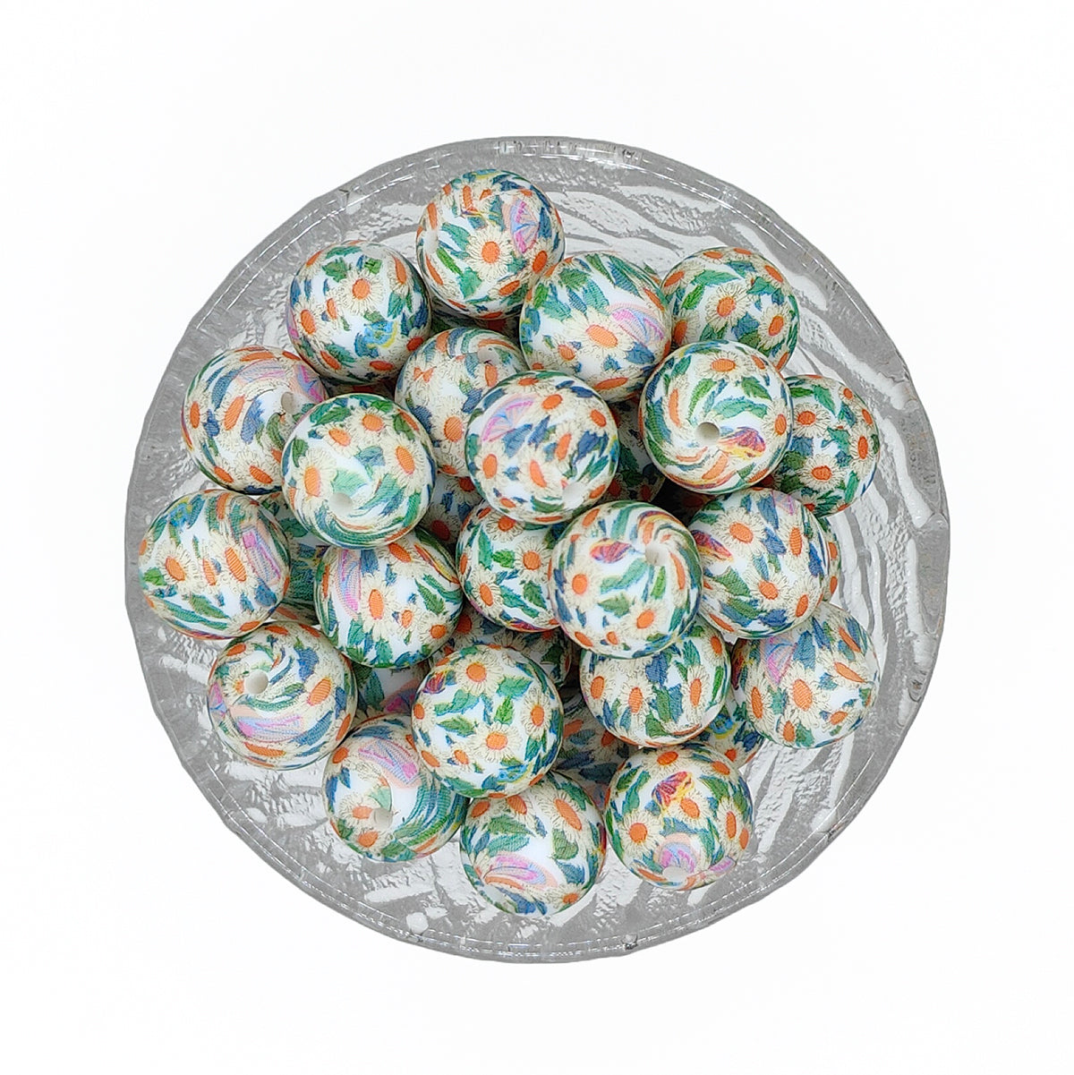 15mm Floral Butterfly Print Round Silicone Beads