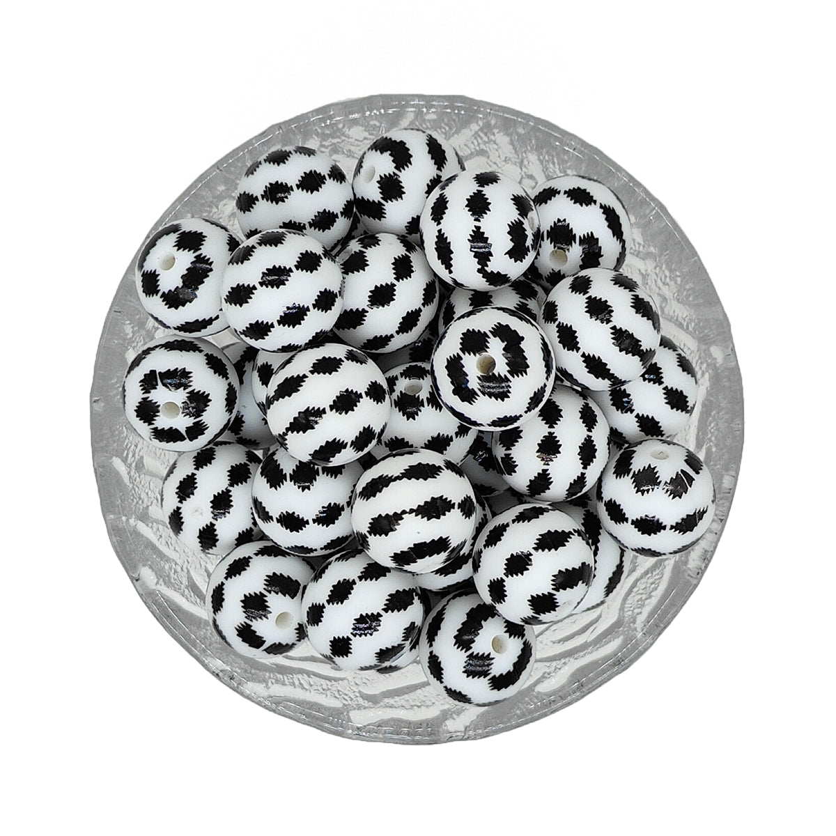 15mm Black Aztec Print Round Silicone Beads