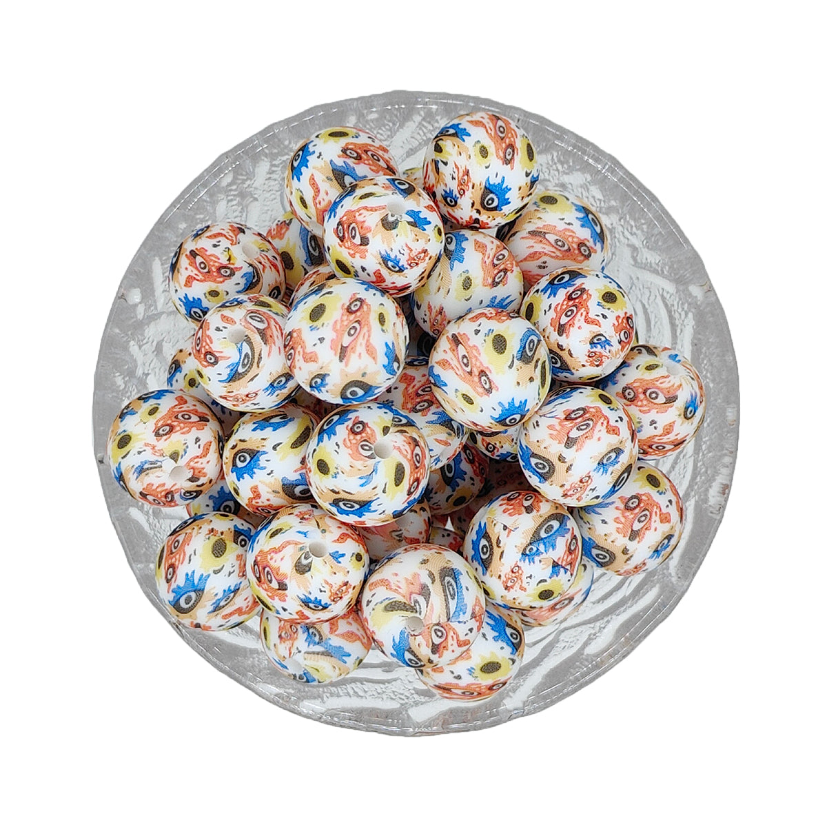 15mm Colored Eyes Print Round Silicone Beads