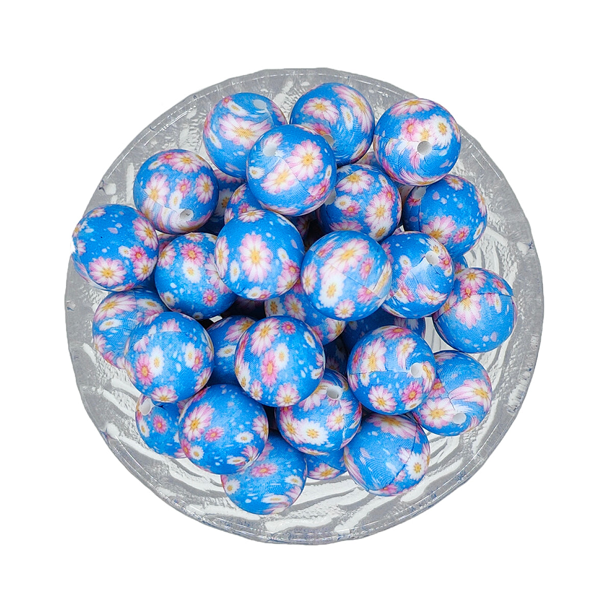 15mm Lotus Pond Print Round Silicone Beads