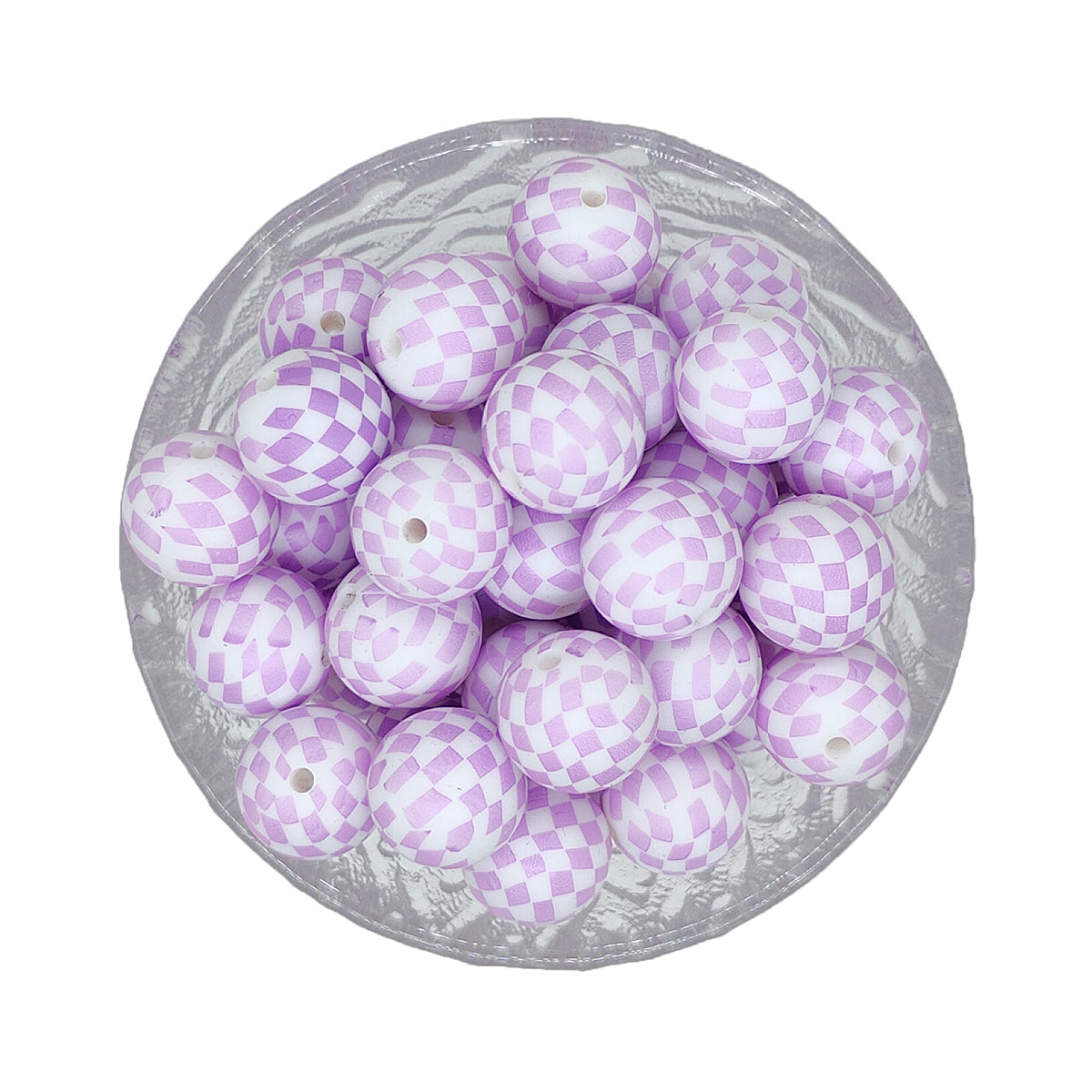 15mm Purple Check Print Round Silicone Beads