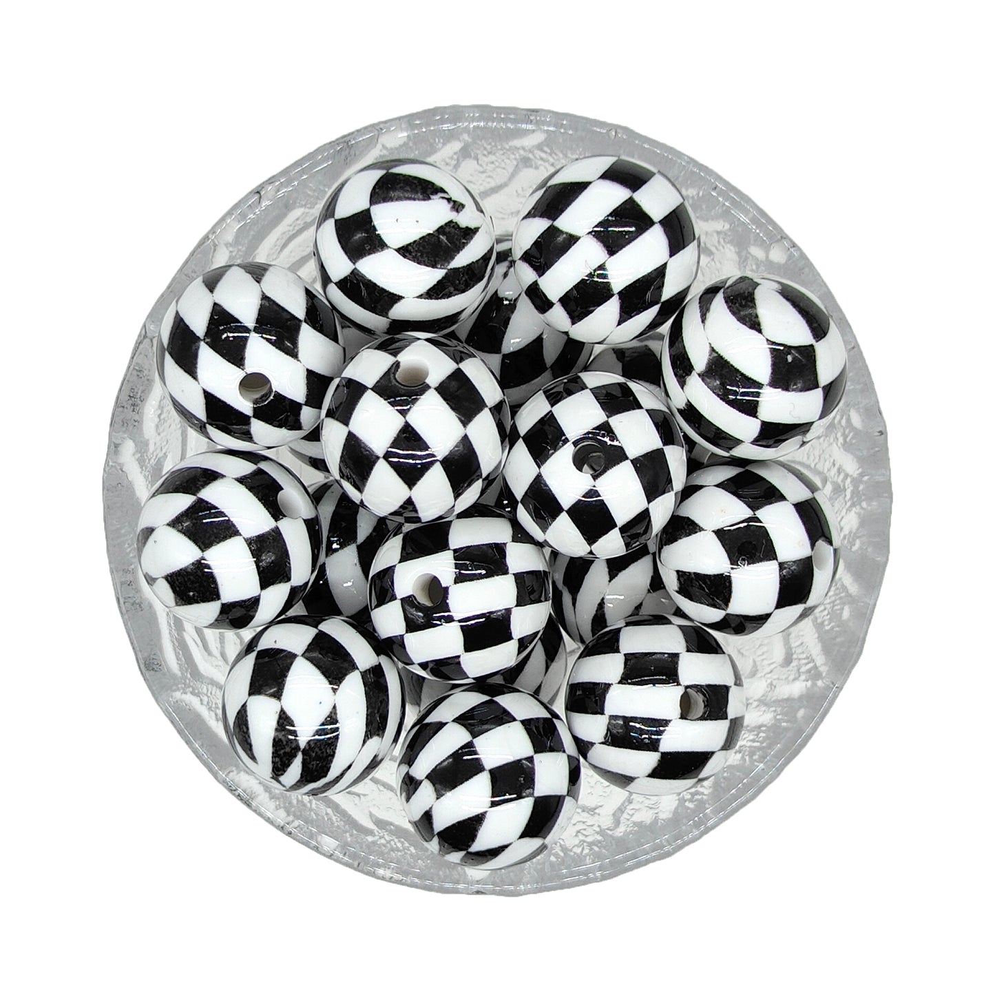 20mm Check Print Chunky Bubblegum Acrylic Beads
